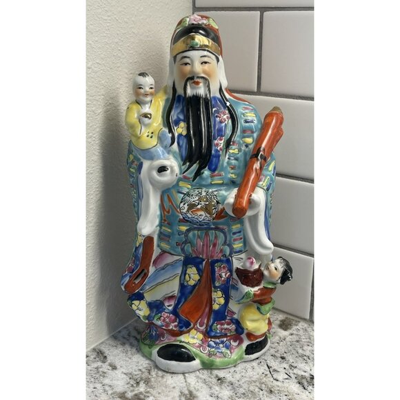 Qing Dynasty Old Porcelain Money God Cai Shen Statue Chinese 12 Inch Tall